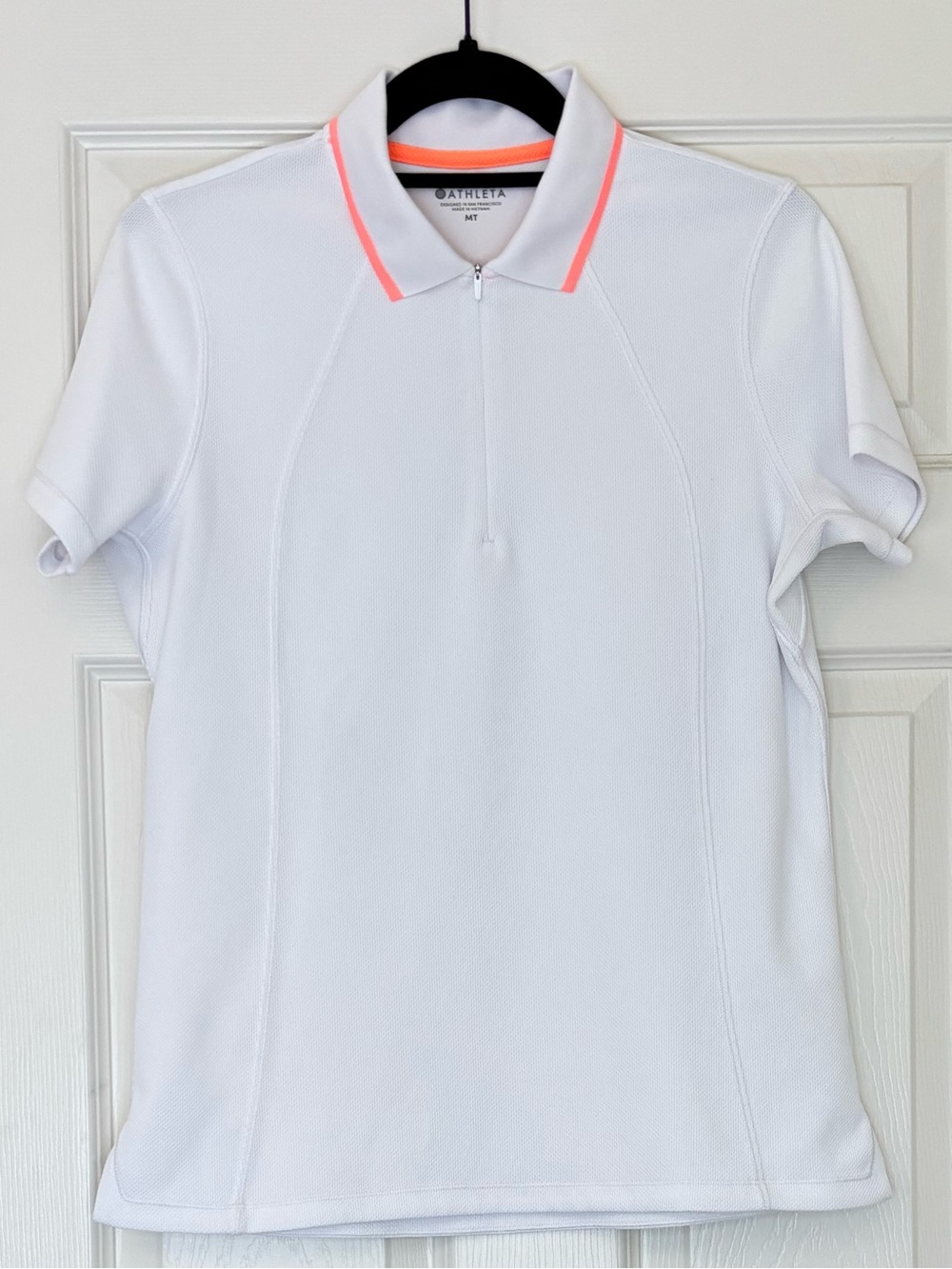Athleta Match Point Polo Sleeve Shirt with Unique Neon Trim - Size Medium Tall